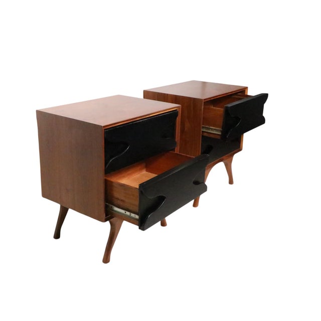 Wood 1950's Pair of Nightstands Newly Refinished For Sale - Image 7 of 17