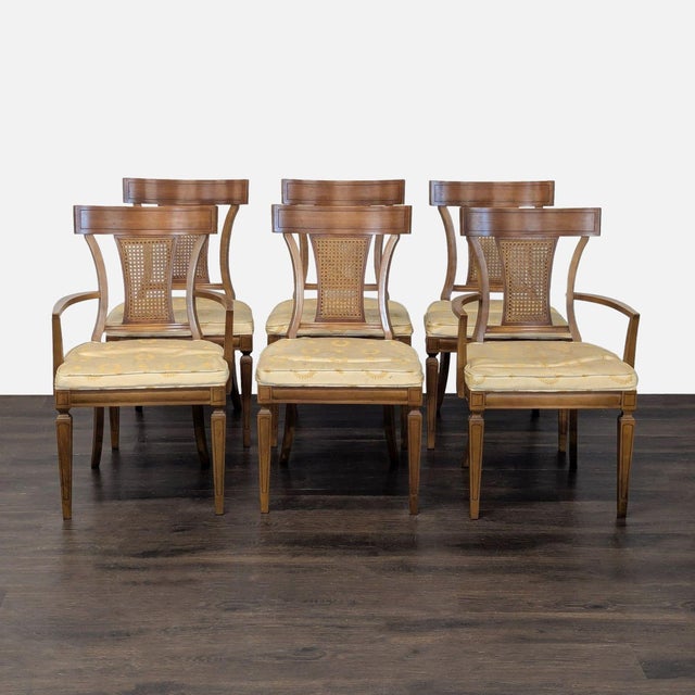 Wood Thomasville Traditional Oval Extension Dining Set With 6 Cane-Back Chairs For Sale - Image 7 of 14