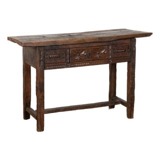 18th Century Rustic Portuguese Chestnut Console Table With Single Drawer For Sale