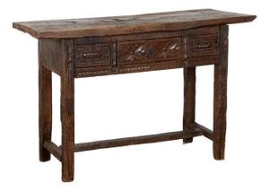 18th Century Rustic Portuguese Chestnut Console Table With Single Drawer