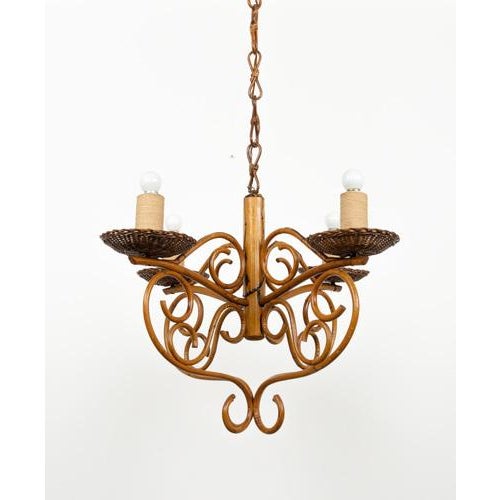 Wood Mid-Century Pendant in Bamboo, Rattan and Wicker, Italy, 1960s For Sale - Image 7 of 17