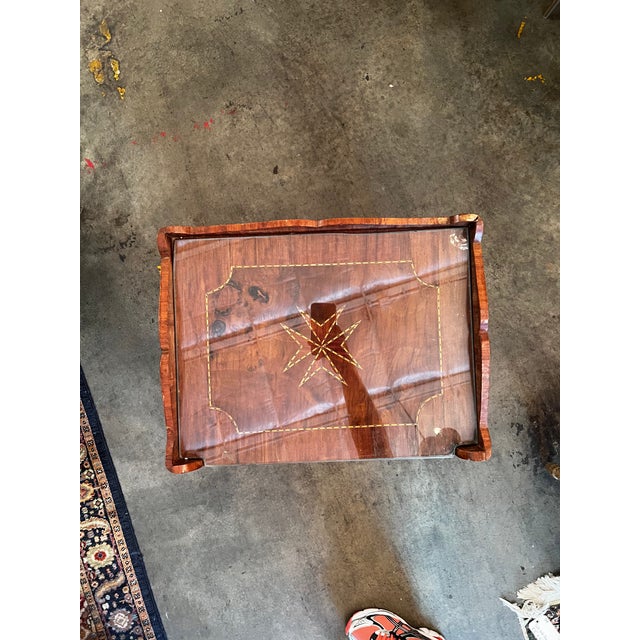 Wood Vintage French Louis XV Style Inlaid Three-Drawer Petite Commode Nightstand For Sale - Image 7 of 7
