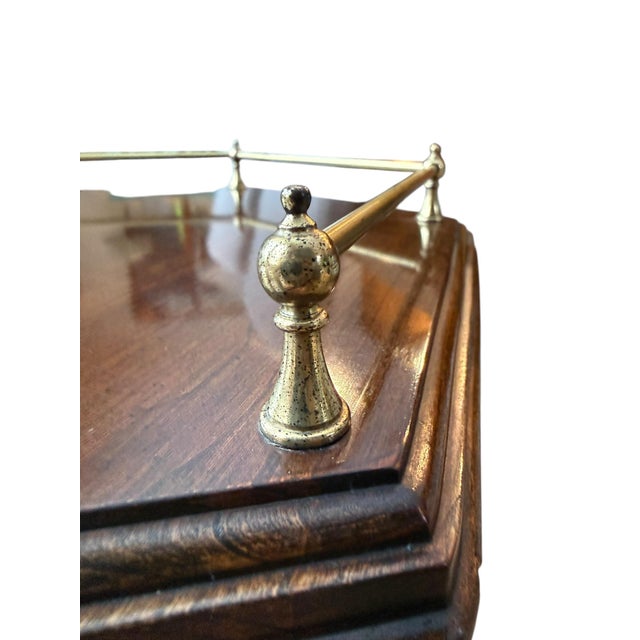 Ethan Allen Georgian Court Hexagon Side Drinks Table With Brass Rail For Sale - Image 6 of 11