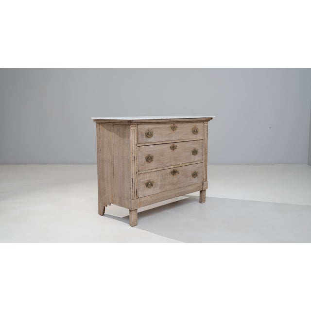 Brown 19th Century French Louis XVI Oak Chest of Drawers With Marble Top For Sale - Image 8 of 18