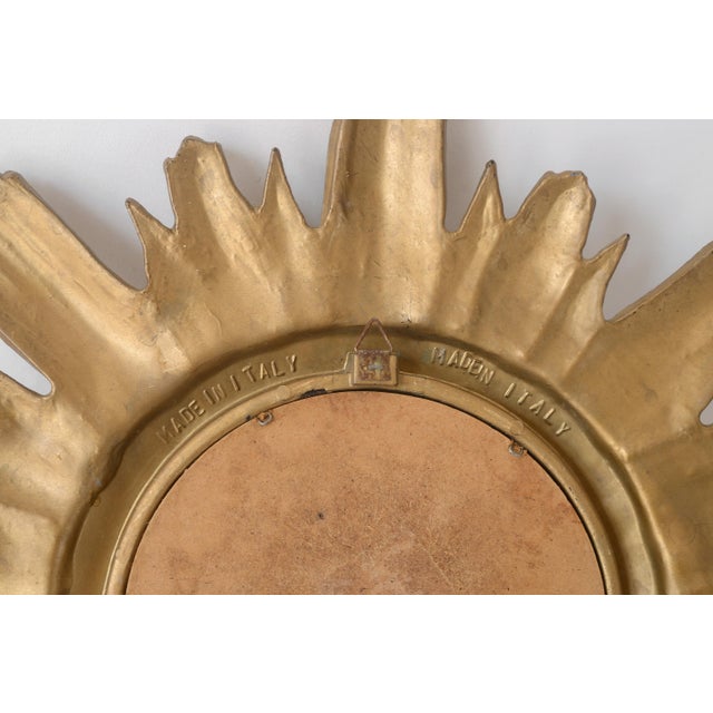 Plastic Small Vintage Italian Faux Bois Gilded Sunburst Mirror For Sale - Image 7 of 7