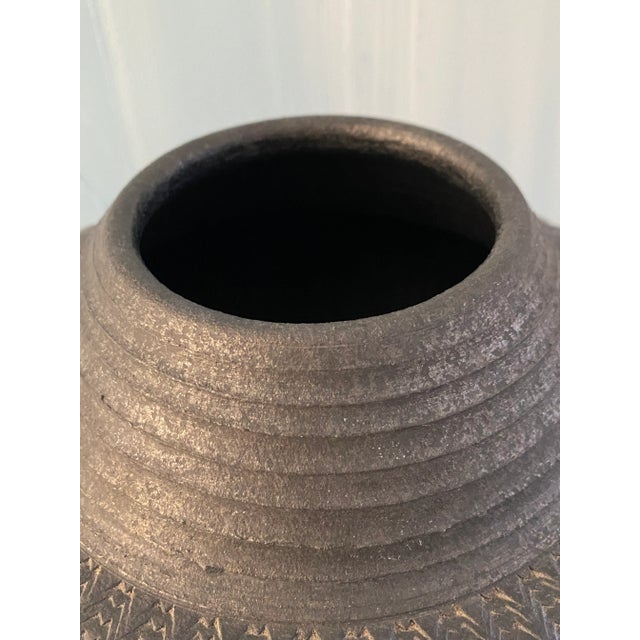 Kenneth A. Standhardt Round Matte Black Raku Pre-Columbian Design Vessel / Vase For Sale - Image 9 of 11