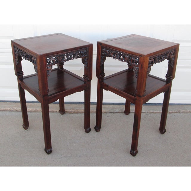 Brown Set of 2 Antique 19th Century Chinese Vase Stands / Side Tables For Sale - Image 8 of 12