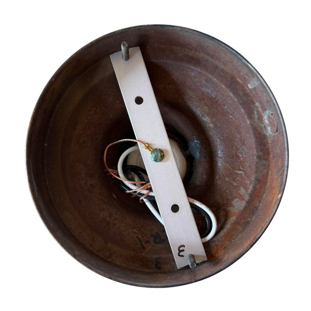 Vintage Schoolhouse Flush-Mount Ceiling Light With Red Accent Stripes For Sale - Image 4 of 6