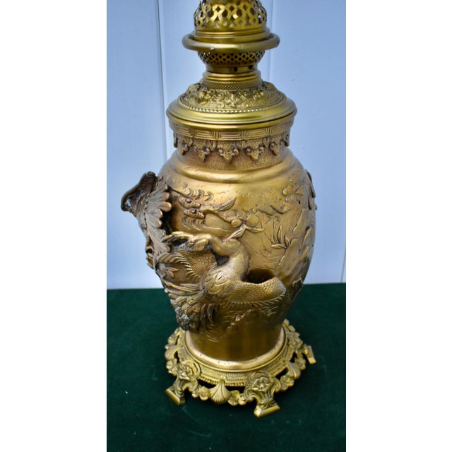 Antique Ornate Solid Brass Bird of Pardise Converted to Electric Lamp For Sale - Image 9 of 12