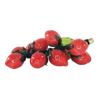 Vintage Miniature Blown Art Glass Strawberry Bunch Vine Faux Fruit For Sale