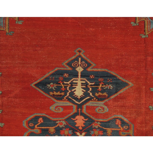 Antique Bakshaish Carpet, Oriental Persian Handmade in Ivory, Blue and Red For Sale - Image 9 of 18