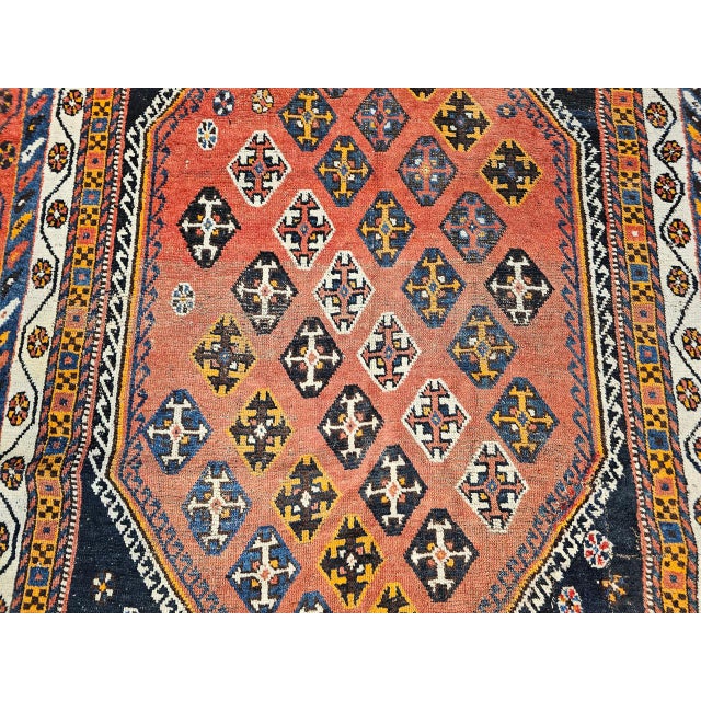 Vintage Persian Qashqai Tribal Area Rug, Hand-Knotted Wool, Geometric Pattern, 5x7, Rust & Navy For Sale - Image 15 of 16