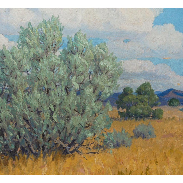 Fred Darge Green, Yellow, and Blue Abstract Impressionist Western Desert Landscape, Mid-20th Century For Sale - Image 12 of 12