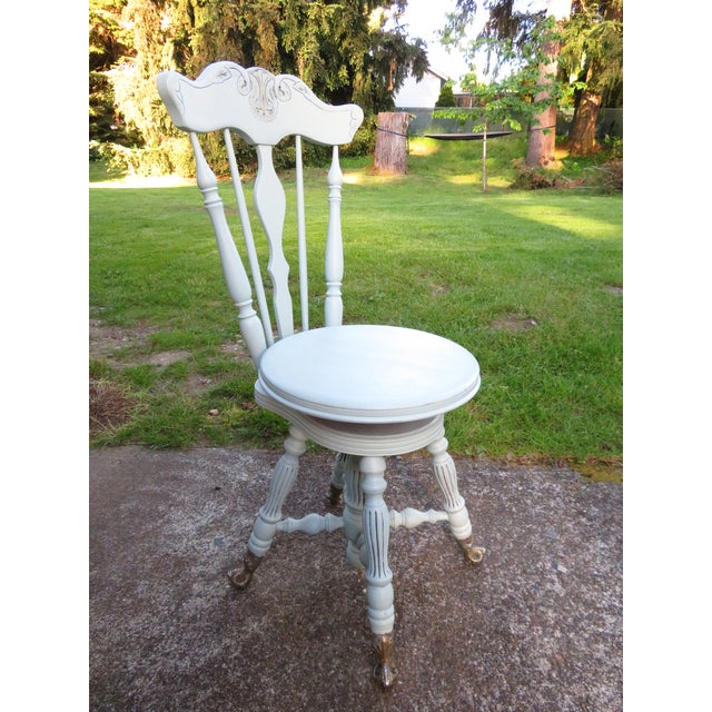 Antique Painted High Back Piano Stool W/ Nautical Glass Claw Feet For Sale In Seattle - Image 6 of 18