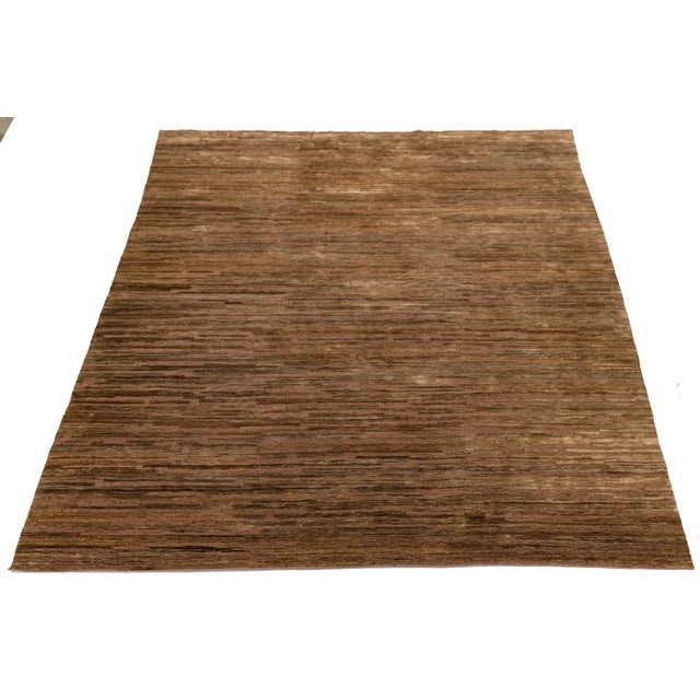 9 X 12 Contemporary Soumak Handmade Geometric Jute Rug in Tan Color For Sale - Image 4 of 11