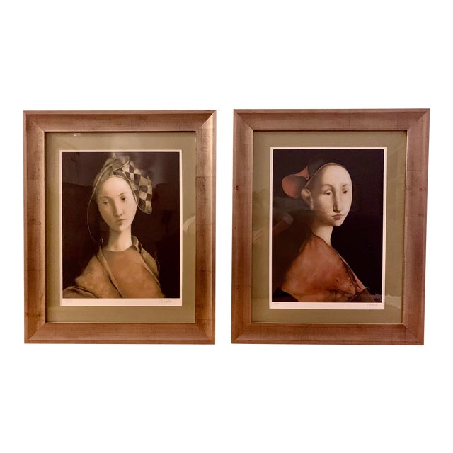 1970s Prints by Romanian Artist Mazilu in Silverleafed Frames - a Pair For Sale