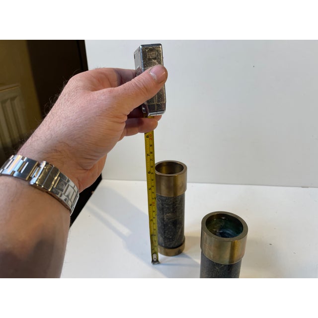 Mid-Century Natural Stone and Brass Candleholders from Saulo Norway, 1960s, Set of 3 For Sale - Image 6 of 8