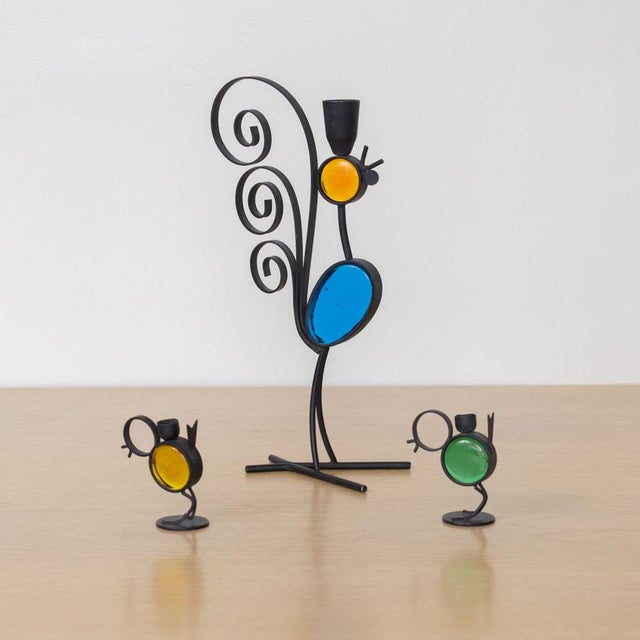 Mid-Century Modern 1960s Gunnar Ander Swedish Iron and Glass Candlesticks For Sale - Image 3 of 11