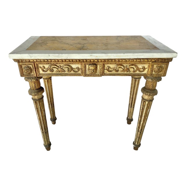 Italian Neoclassical Gilt Console Table With Marble Top, 18th Century For Sale