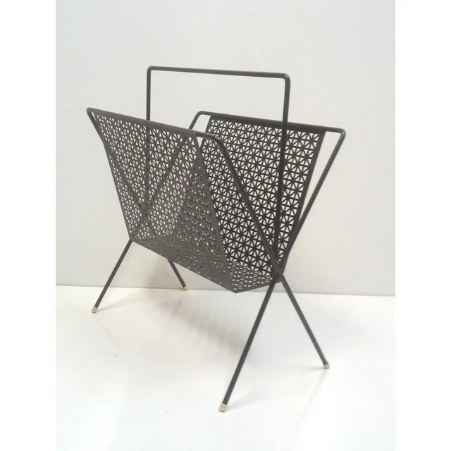 Mathieu Matégot Mid 20th Century Black Perforated Metal Magazine Rack For Sale - Image 4 of 5