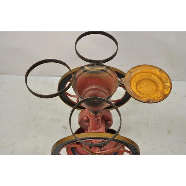 Antique Coles MFG Co Cast Iron Red Green Victorian Large Coffee Mill Grinder For Sale - Image 4 of 12