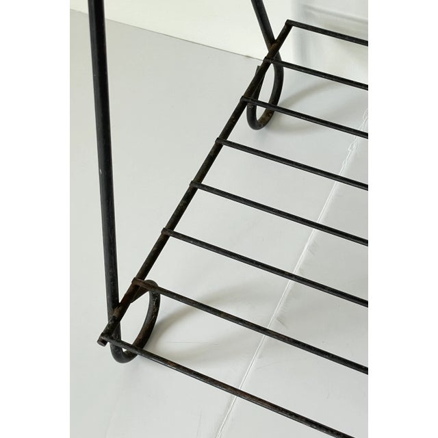 Mid Century Modern Black Patterned Wrought Iron Record Stand Magazine Holder For Sale - Image 10 of 12