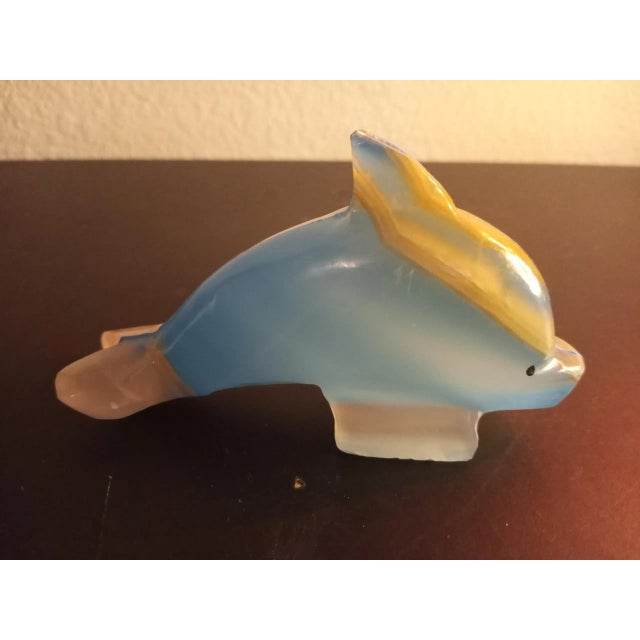 Gemstone Solid Onyx Blue Dolphin Sculpture For Sale - Image 7 of 7