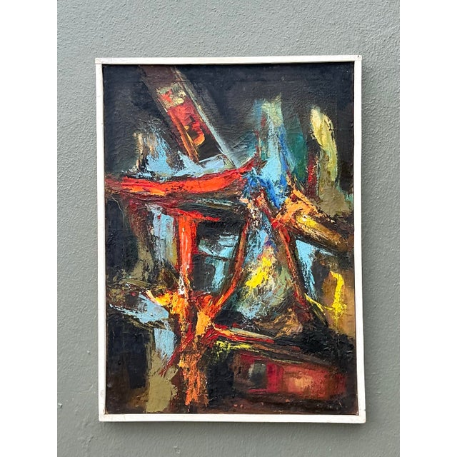 Mid-Century Modern Vintage Original Abstract Oil on Canvas For Sale - Image 3 of 12
