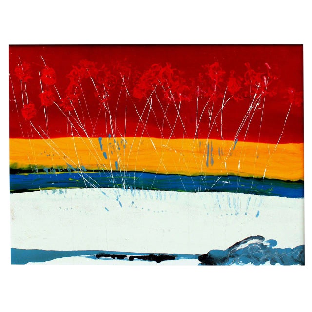 Large Vintage Expressionist Landscape Painting Signed Enamel on Board For Sale