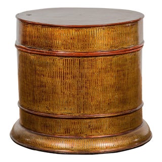 Burmese Vintage Negora Lacquer Circular Storage Bin with Vertical Stripes For Sale