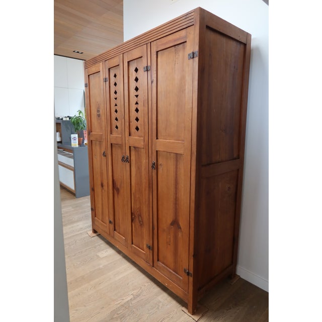 Antique European Pine Vestiaire Wardrobe With Diamond Cutouts, C. 1920s For Sale In Los Angeles - Image 6 of 8