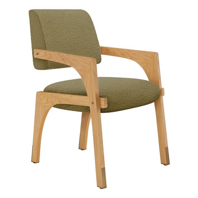 Arches Dining Chair in Light Olive Green Bouclé and Oak from Insidherland For Sale
