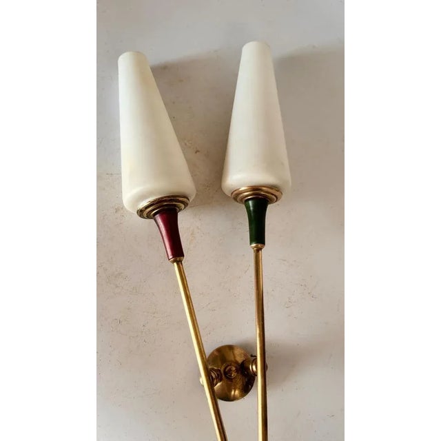 1950s Sconce with Two - Branch Opaline Lampshades from Arlus, 1950s For Sale - Image 5 of 11