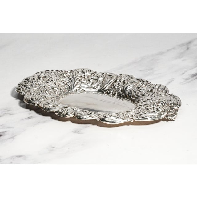 Stunning Ornate Floral Repoussé Antique Gorham Sterling Silver Jewelry Tray Vanity Catchall Luxury For Sale - Image 9 of 13