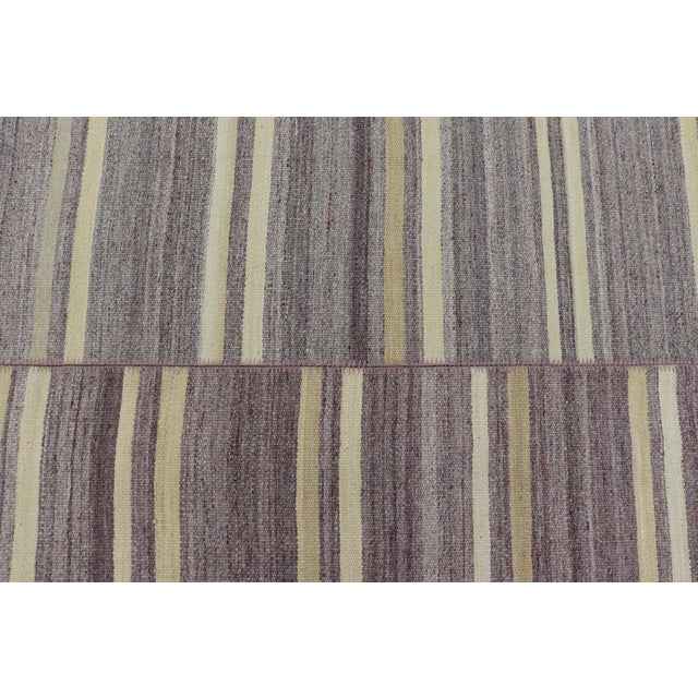 Textile Elegant Vintage Turkish Kilim Rug With Mauve and Yellow Stripes 9'6 X 11'0 For Sale - Image 7 of 10