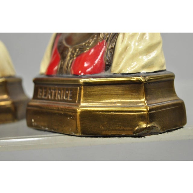 Metal Antique Dante & Beatrice Painted Figural Bronze Bust Bookends - A Pair For Sale - Image 7 of 10