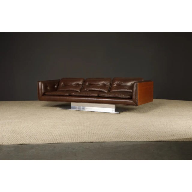 1970s Warren Platner Walnut and Leather Floating Case Sofa for Lehigh Leopold, C. 1970 For Sale - Image 5 of 17