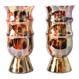 Art Deco Spatter Glass Vases, 1930s, Set of 2 For Sale