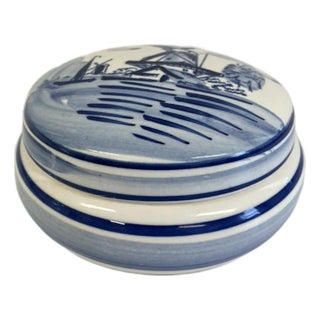 Vintage Blue & White Delft-Style Ceramic Lidded Trinket Box, 1950s–1970s For Sale