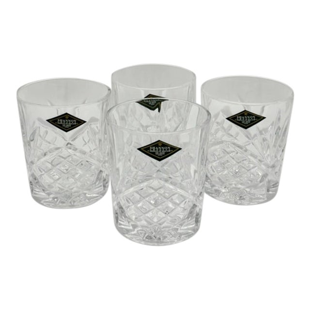 Shannon Crystal by Godinger Dublin Collection Set of 4 Double Old Fashioned Glasses For Sale