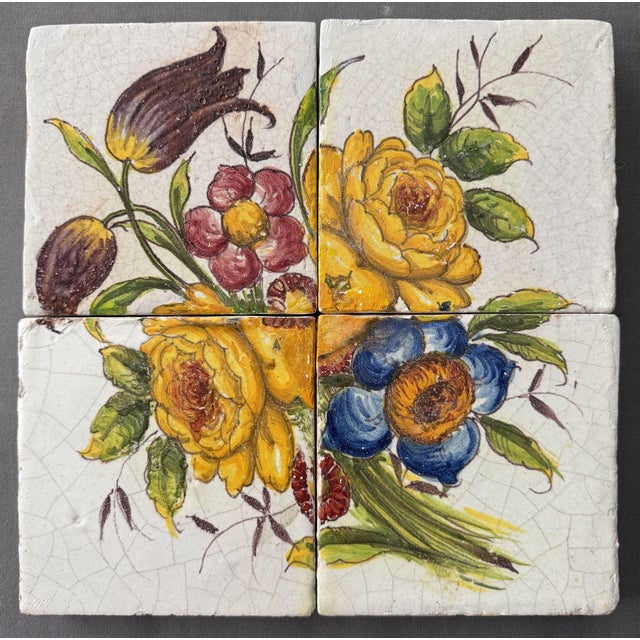 Ceramic Tile Mosaic with Floral Motif from Cerámica Sevilla, 1950s, Set of 4 For Sale - Image 7 of 7