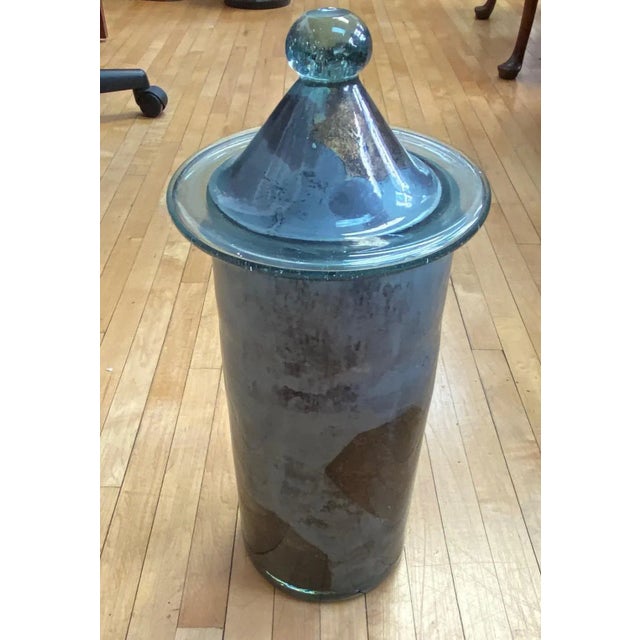 1980s Maitland Smith Eglomise Tall Blue and Gold Jar With Lid For Sale - Image 10 of 13