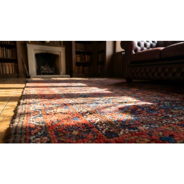 1880s Brown Blue Geometric Tribal Antique Persian Baluch Carpet 3'2" X 5'6" Woven Wool Rug For Sale - Image 13 of 14