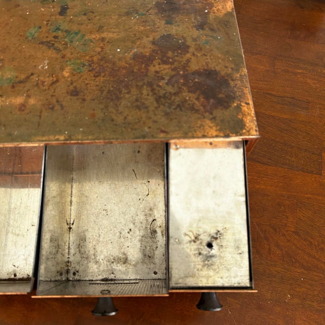 1950s 1950s Krestline Mid Century Modern Distressed Metal Bread Box Storage Drawers Shelf Coffee Bar For Sale - Image 5 of 9