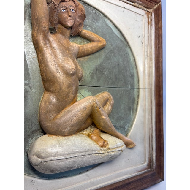 Shabby Chic Vintage Mid-Century Wood Female Figure Relief Sculpture For Sale - Image 3 of 11