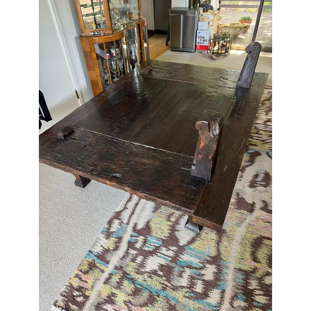 Rustic Mid 20th Century Carved Wood Low Coffee Table – Indonesia, Rustic, Boho For Sale - Image 3 of 4