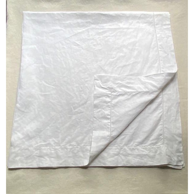 Antique French White Linen Bistro Tablecloths, Hemstitch Border, Mitered Corners, 43" Square | Pair | C. 1900 For Sale - Image 18 of 18