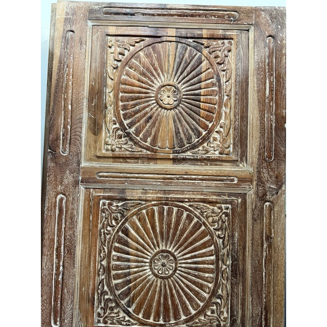 Spanish Style Vintage Sunburst Carved Wooden Door Panel 80x34 For Sale - Image 4 of 12