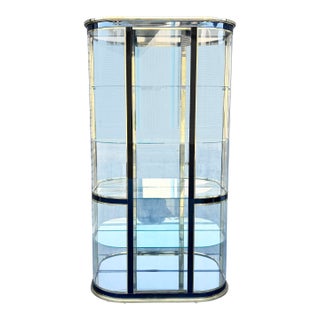 1970s Vintage Brass & Gunmetal Curved Display Cabinet Styled After Mastercraft For Sale