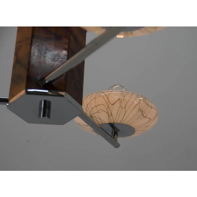 Art Deco Wood Chrome and Glass Chandelier, 1940s For Sale - Image 9 of 13